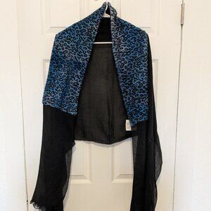 Claudio Cutuli Scarf Stole Wrap Shawl Blue Animal Print Black Sheer Drape Italy